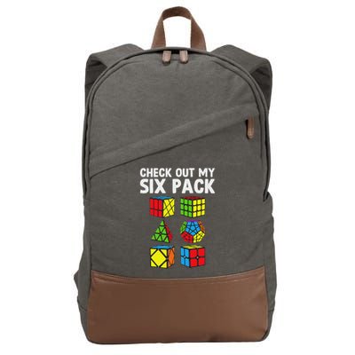 Check Out My Six Pack Puzzle Cube Funny Speed Cubing Cotton Canvas Backpack