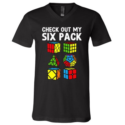 Check Out My Six Pack Puzzle Cube Funny Speed Cubing V-Neck T-Shirt