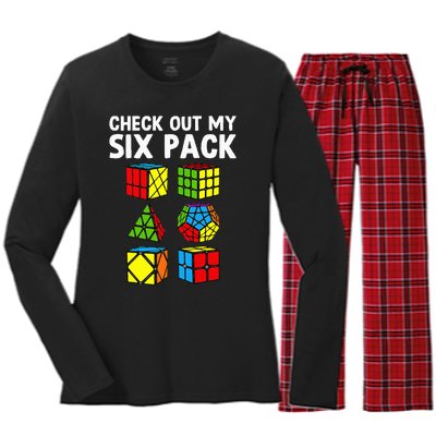 Check Out My Six Pack Puzzle Cube Funny Speed Cubing Women's Long Sleeve Flannel Pajama Set 