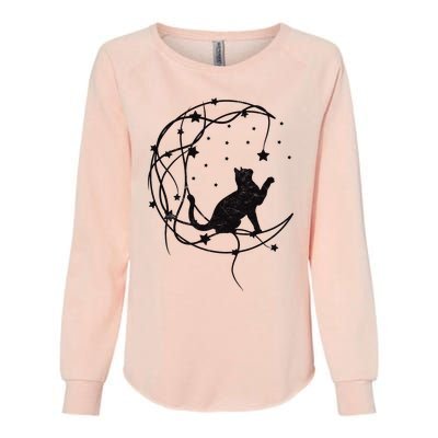 Cat On Moon With Stars Vintage Retro Womens California Wash Sweatshirt