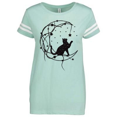 Cat On Moon With Stars Vintage Retro Enza Ladies Jersey Football T-Shirt