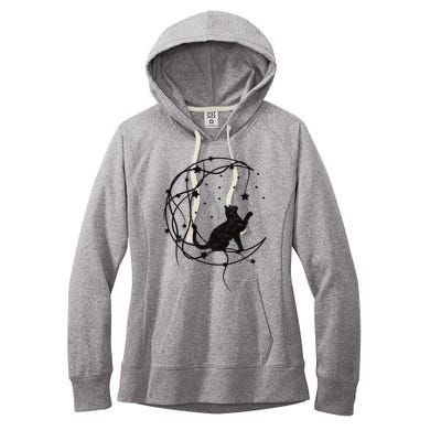 Cat On Moon With Stars Vintage Retro Women's Fleece Hoodie