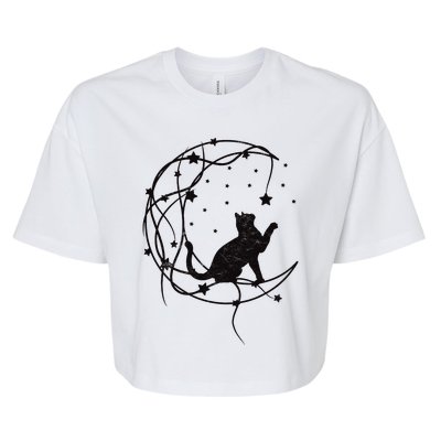 Cat On Moon With Stars Vintage Retro Bella+Canvas Jersey Crop Tee