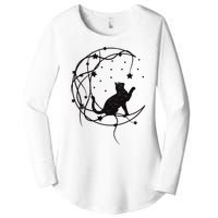 Cat On Moon With Stars Vintage Retro Women's Perfect Tri Tunic Long Sleeve Shirt