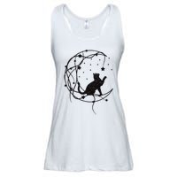 Cat On Moon With Stars Vintage Retro Ladies Essential Flowy Tank