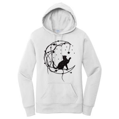 Cat On Moon With Stars Vintage Retro Women's Pullover Hoodie