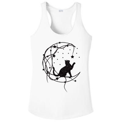 Cat On Moon With Stars Vintage Retro Ladies PosiCharge Competitor Racerback Tank