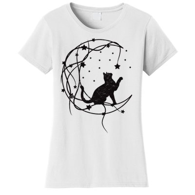 Cat On Moon With Stars Vintage Retro Women's T-Shirt