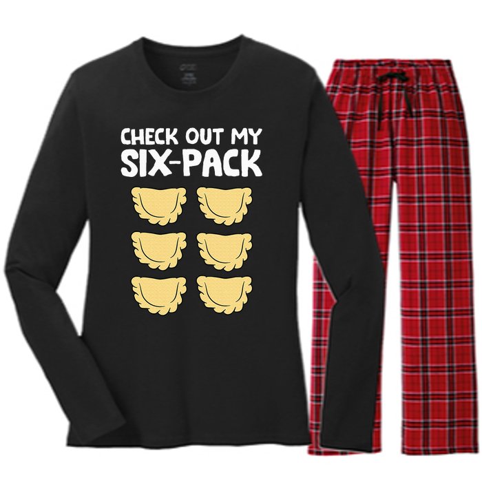 Check Out My Six Pack Polish Dumplings Funny Pierogi Women's Long Sleeve Flannel Pajama Set 