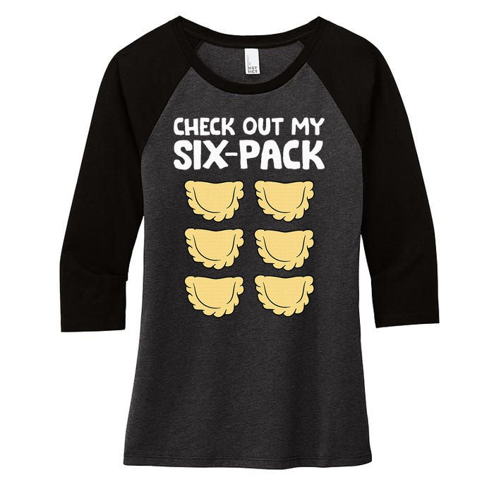 Check Out My Six Pack Polish Dumplings Funny Pierogi Women's Tri-Blend 3/4-Sleeve Raglan Shirt