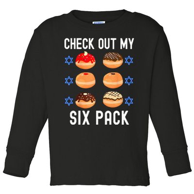 Check Out My Six Pack Donut Abs Hanukkah Chanukah Toddler Long Sleeve Shirt