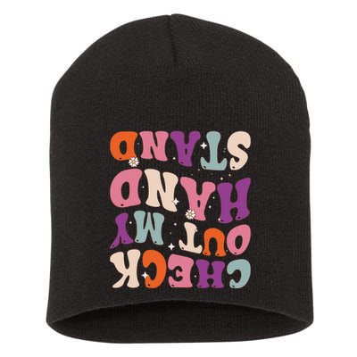 Check Out My Handstand Funny Gymnastics Short Acrylic Beanie