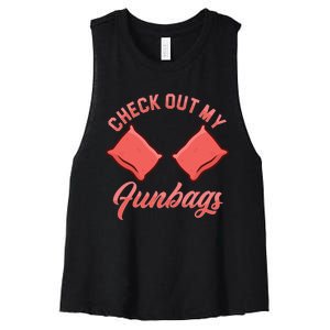 Check Out My Funbags Bean Bags Toss Cornhole Player Women's Racerback Cropped Tank