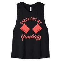 Check Out My Funbags Bean Bags Toss Cornhole Player Women's Racerback Cropped Tank