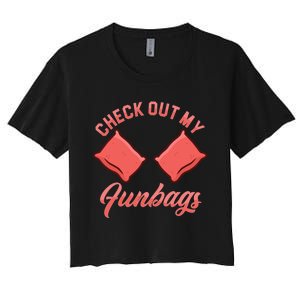 Check Out My Funbags Bean Bags Toss Cornhole Player Women's Crop Top Tee