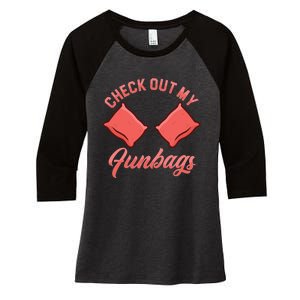 Check Out My Funbags Bean Bags Toss Cornhole Player Women's Tri-Blend 3/4-Sleeve Raglan Shirt