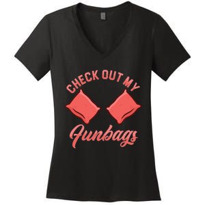 Check Out My Funbags Bean Bags Toss Cornhole Player Women's V-Neck T-Shirt