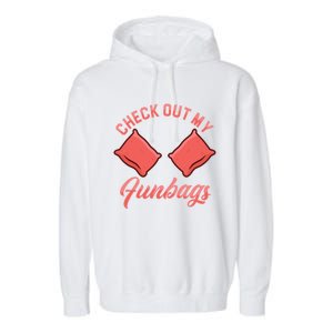 Check Out My Funbags Bean Bags Toss Cornhole Player Garment-Dyed Fleece Hoodie