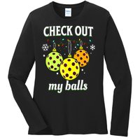 Check Out My Balls Funny Pickleball Christmas Decoration Gift For Xmas Ladies Long Sleeve Shirt