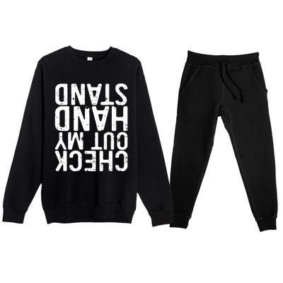 Check Out My Handstand Funny Gymnastics Premium Crewneck Sweatsuit Set