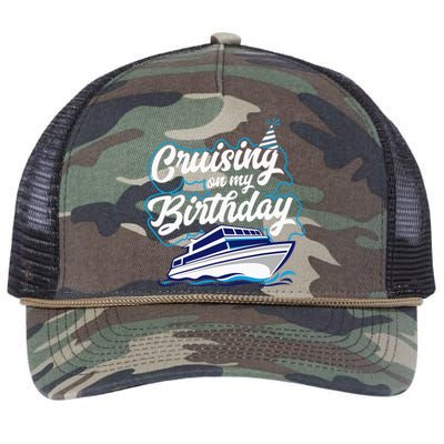 Cruising On My Birthday Cruise Trip Vacation Birthday Party Retro Rope Trucker Hat Cap