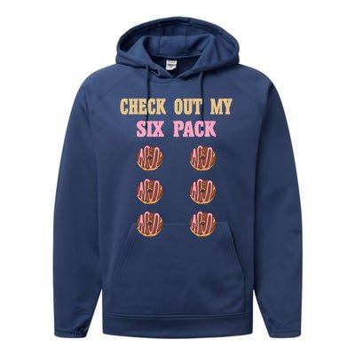 Check Out My Six 6 Pack Chocolate Donut Weightlifting Gift Performance Fleece Hoodie