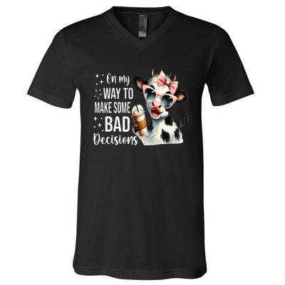 Cow On My Way To Make Some Bad Decisions V-Neck T-Shirt