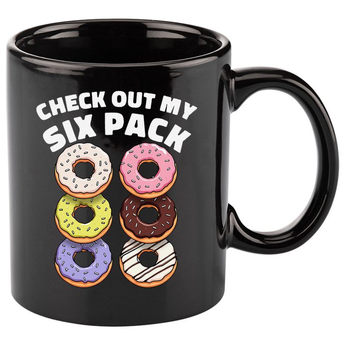 Check Out My Six Pack Funny Donut Design 11oz C Handle Ceramic Mug
