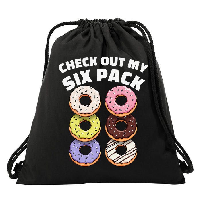 Check Out My Six Pack Funny Donut Design Drawstring Bag