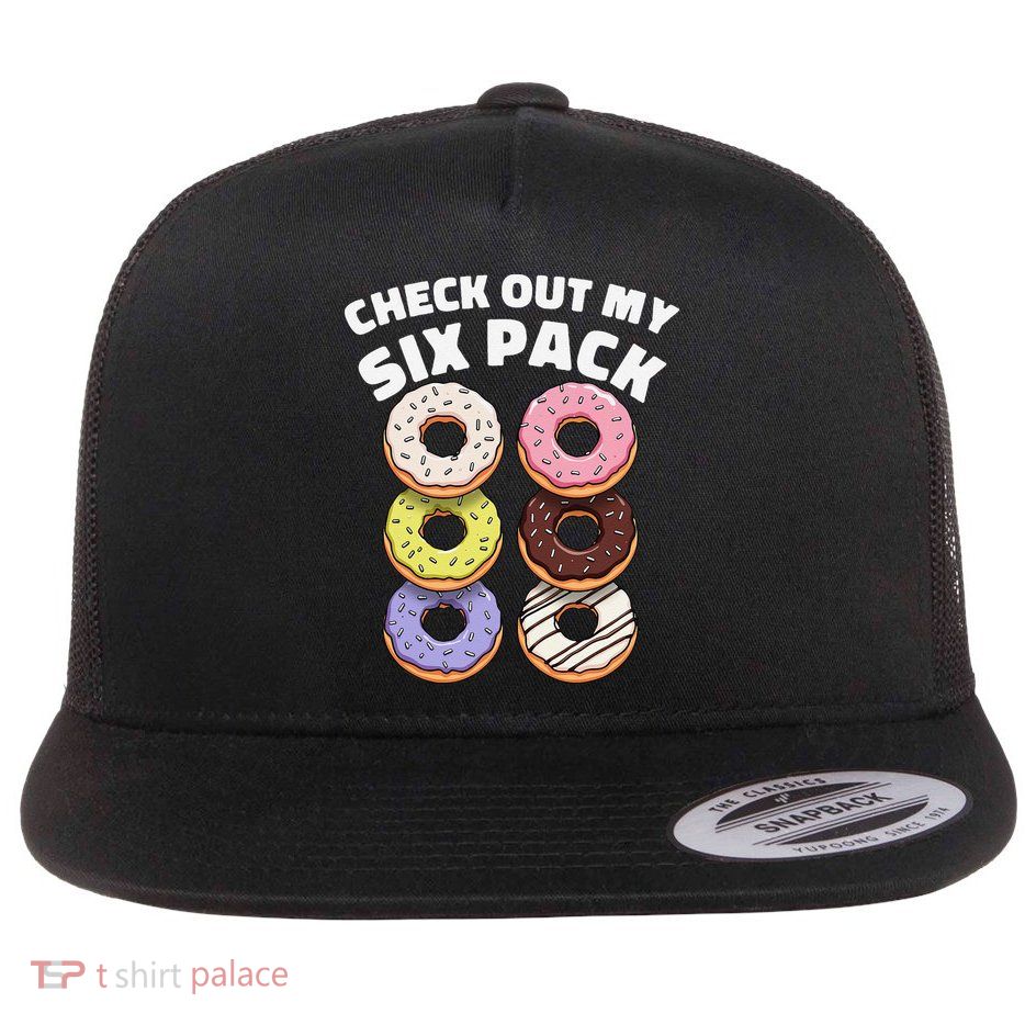 Check Out My Six Pack Funny Donut Design Flat Bill Trucker Hat