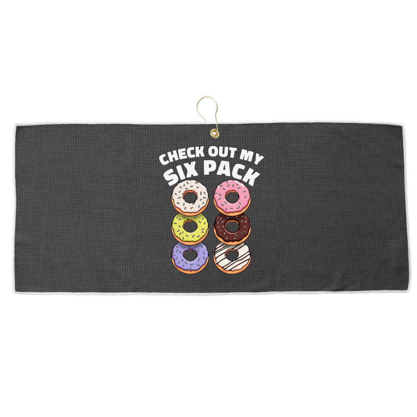 Check Out My Six Pack Funny Donut Design Large Microfiber Waffle Golf Towel