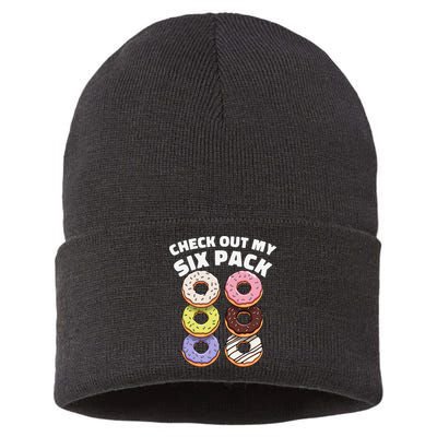 Check Out My Six Pack Funny Donut Design Sustainable Knit Beanie
