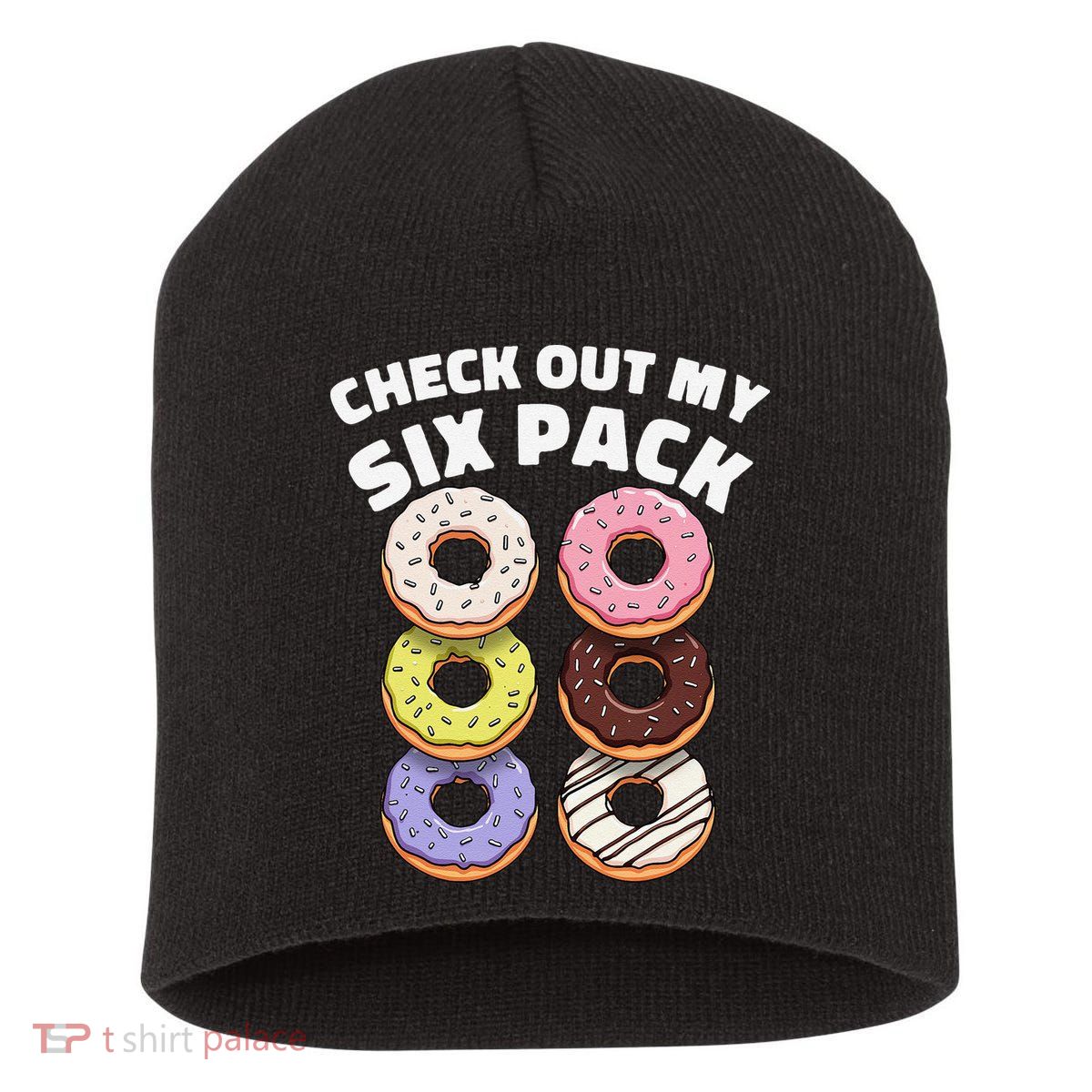 Check Out My Six Pack Funny Donut Design Short Acrylic Beanie