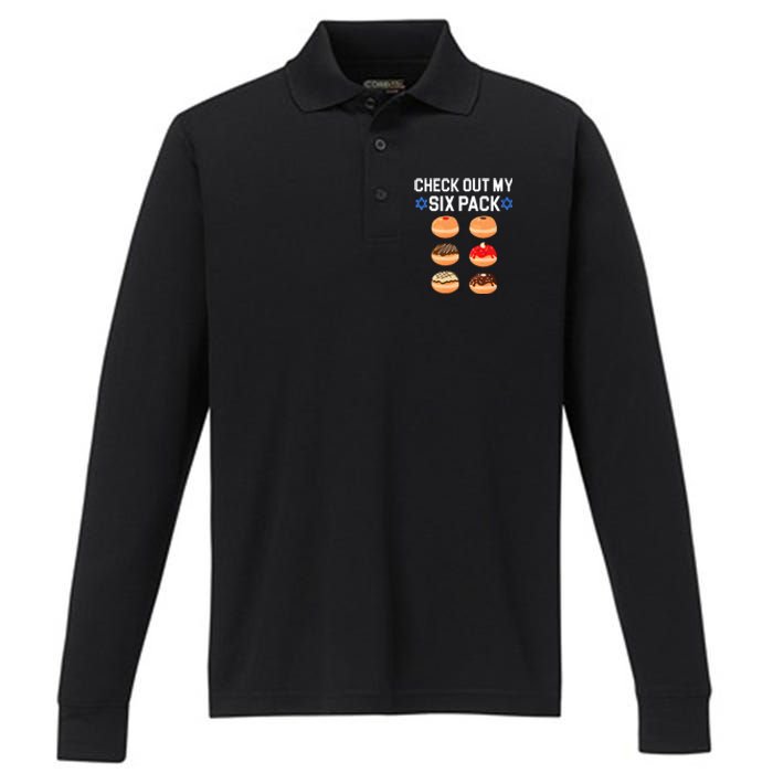 Check Out My Six Pack Donut Abs Hanukkah Chanukah  Performance Long Sleeve Polo