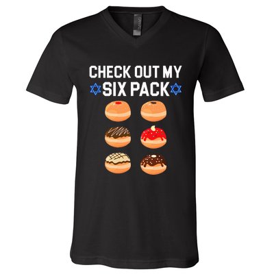 Check Out My Six Pack Donut Abs Hanukkah Chanukah  V-Neck T-Shirt