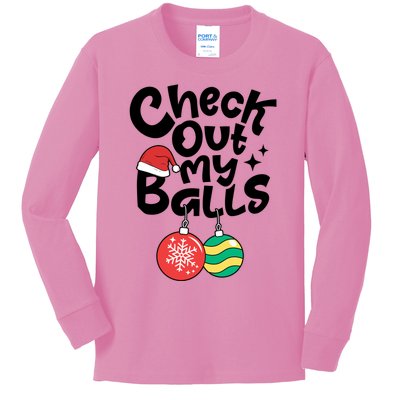 Check Out My Balls Christmas Xmas Sarcastic Joke Kids Long Sleeve Shirt