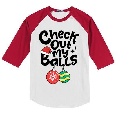 Check Out My Balls Christmas Xmas Sarcastic Joke Kids Colorblock Raglan Jersey