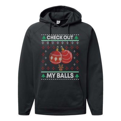 Check Out My Balls Christmas Xmas Sarcastic Joke Performance Fleece Hoodie