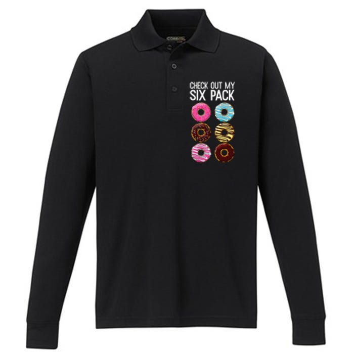 Check Out My Six Pack Funny Donut Lover Dad Bod Junk Food Performance Long Sleeve Polo