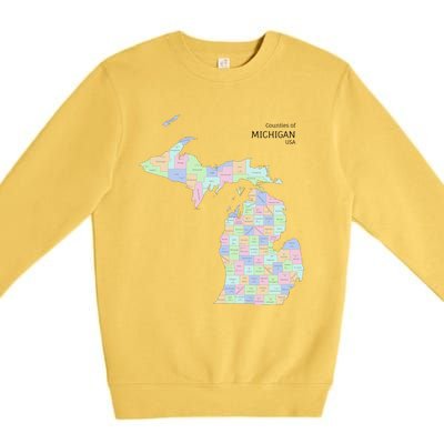 Counties Of Michigan Illustration Map Premium Crewneck Sweatshirt