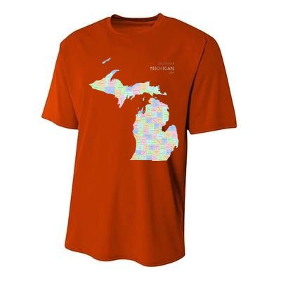 Counties Of Michigan Illustration Map Performance Sprint T-Shirt