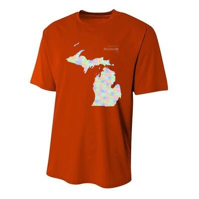 Counties Of Michigan Illustration Map Youth Performance Sprint T-Shirt