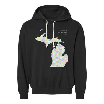Counties Of Michigan Illustration Map Garment-Dyed Fleece Hoodie