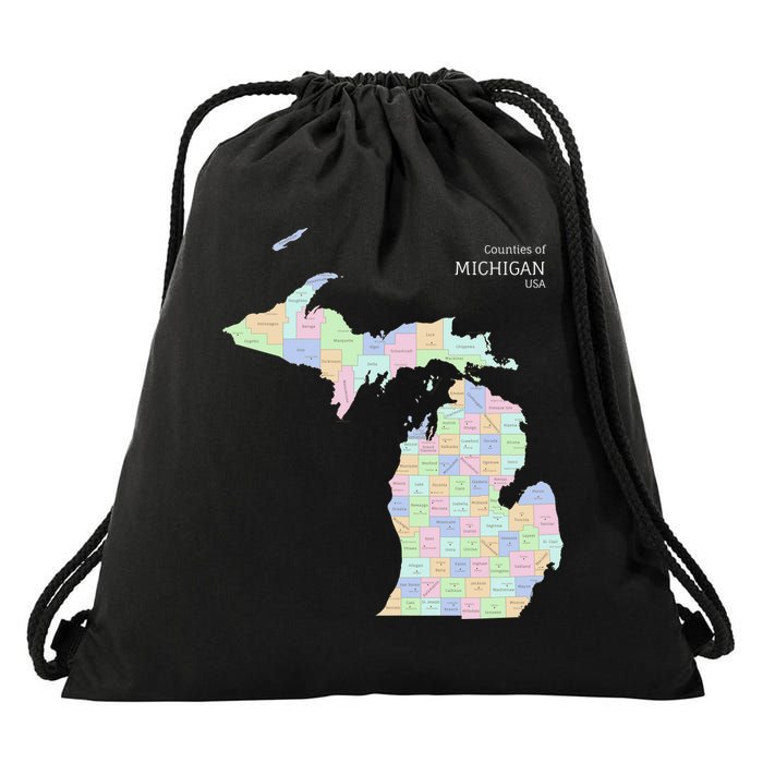 Counties Of Michigan Illustration Map Drawstring Bag