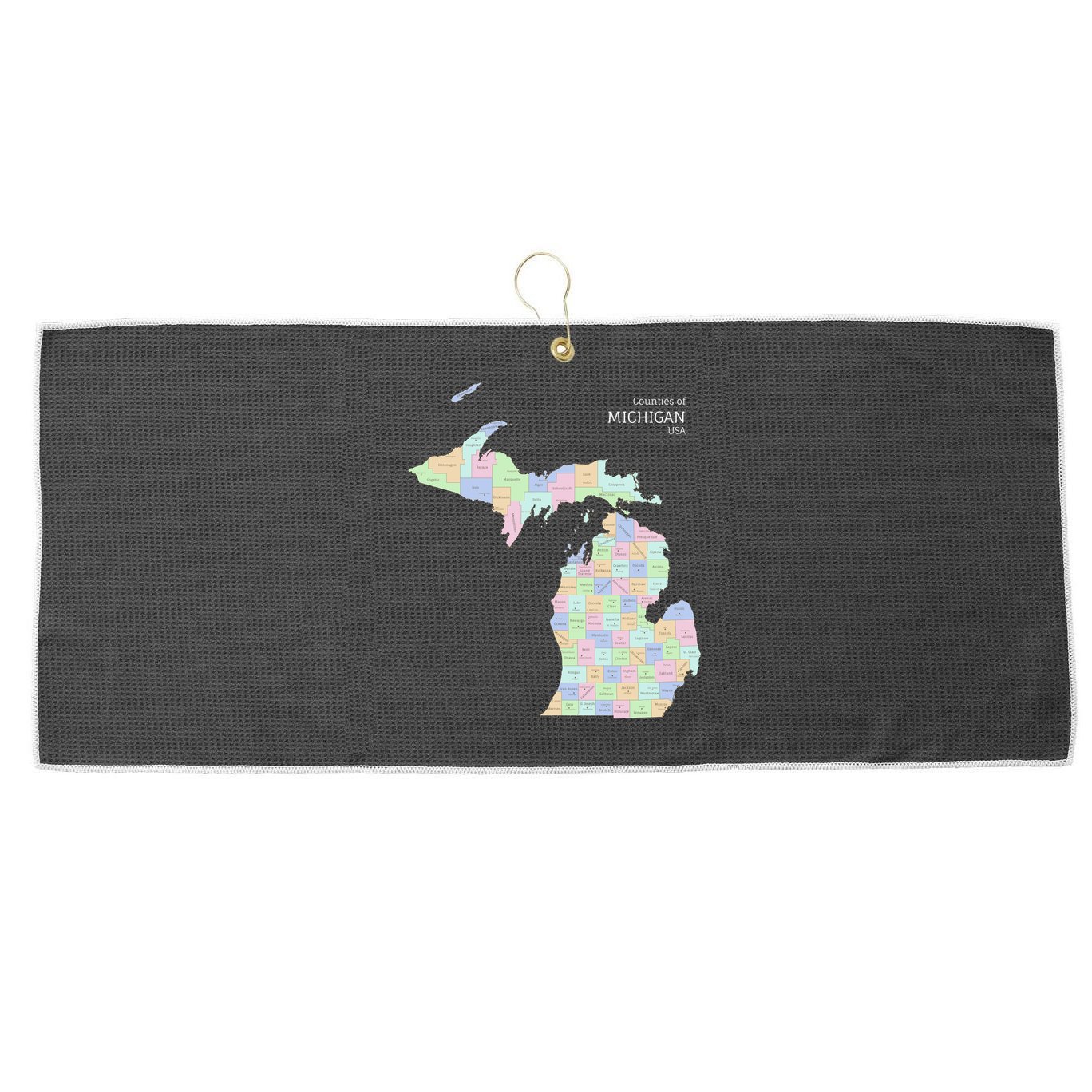 Counties Of Michigan Illustration Map Large Microfiber Waffle Golf Towel