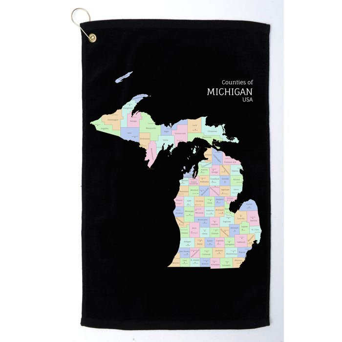 Counties Of Michigan Illustration Map Golf Towel