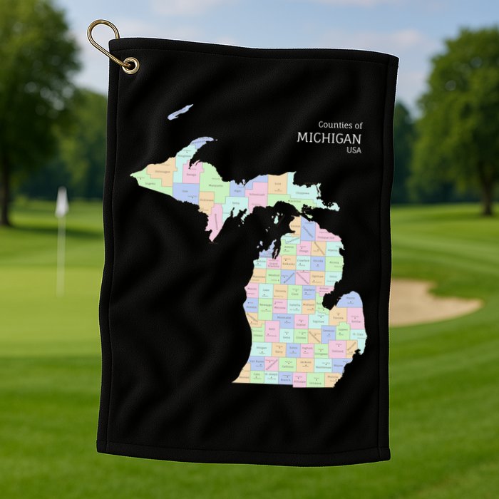 Counties Of Michigan Illustration Map Golf Towel