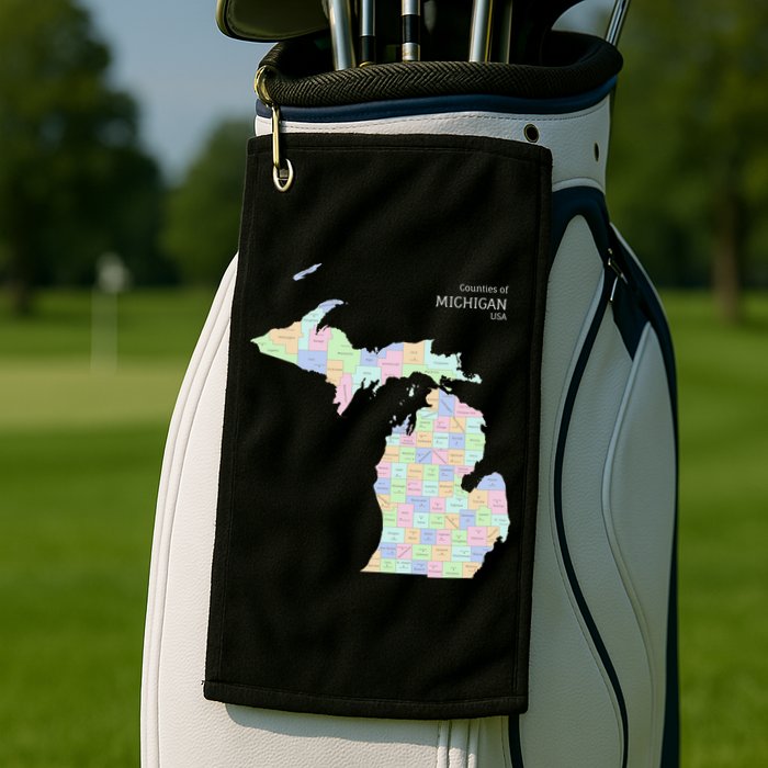 Counties Of Michigan Illustration Map Golf Towel
