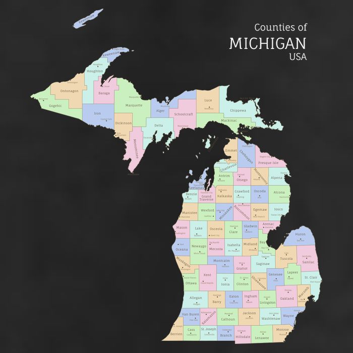 Counties Of Michigan Illustration Map Golf Towel