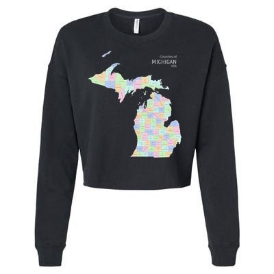 Counties Of Michigan Illustration Map Cropped Pullover Crew